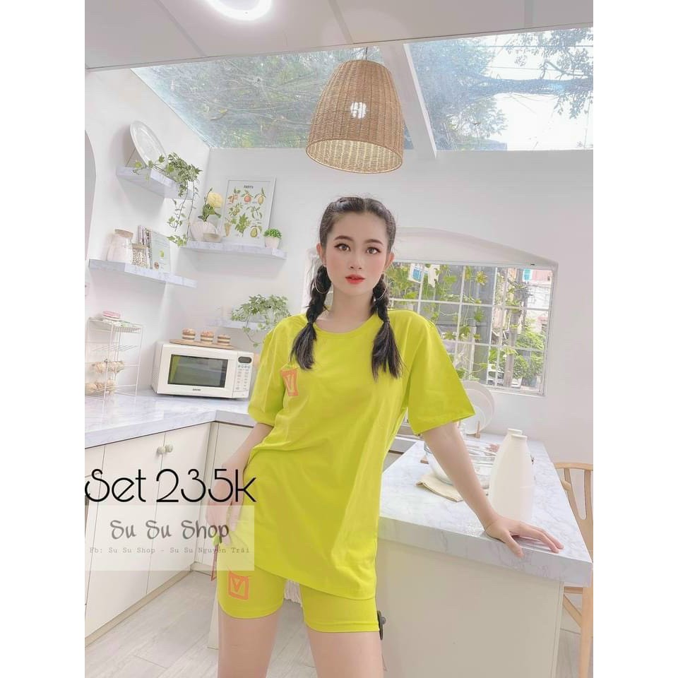 set xinh áo fom rộng quần ngố vuông tích siêu hot hit