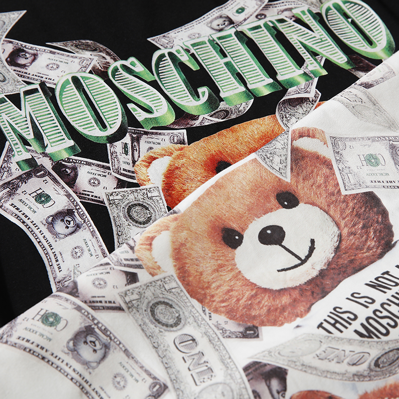 Áo thun tay ngắn in hình gấu Moschino may mắn thời trang