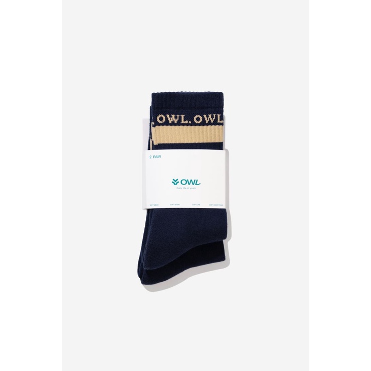 OWL BRAND® STRIPE SOCK - Combo hai tất cổ trung màu Xanh đen- OWL101121