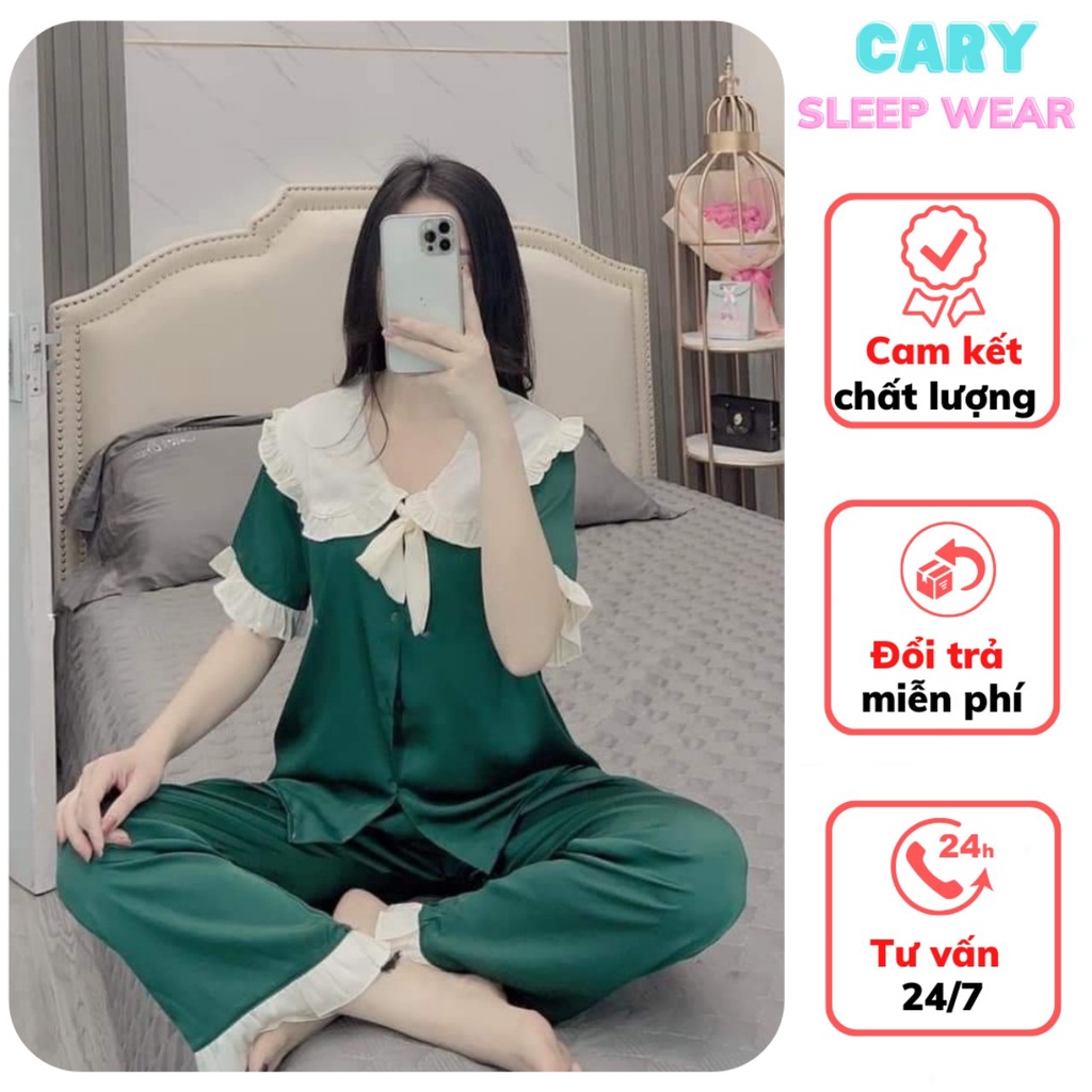 Đồ ngủ CARY, đồ bộ pijama tiểu thư cộc tay nữ mặc nhà dễ thương chất mát cho mùa hè