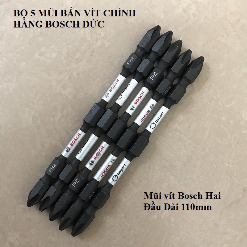 Bộ 5 mũi bắn vít bosch 2 đầu PH2