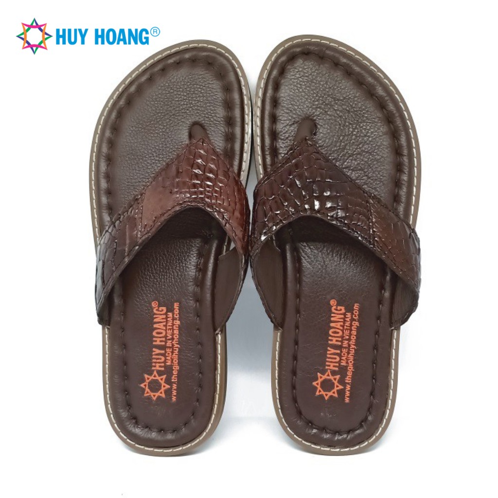 Dép nam da cá sấu Huy Hoàng kiểu kẹp màu nâu đất LS7234