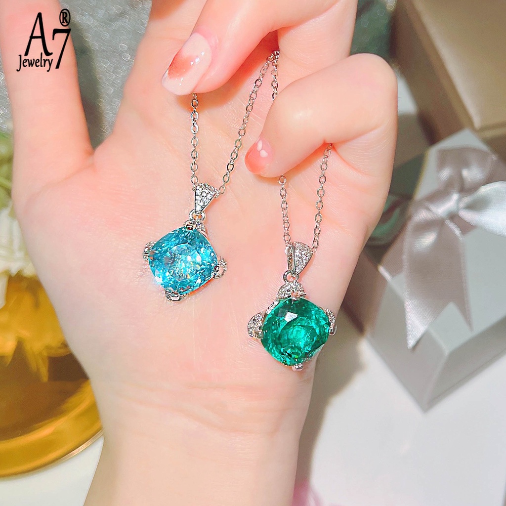 Vòng cổ Bạc 925 Mặt Vuông Xanh Navy X4Y84