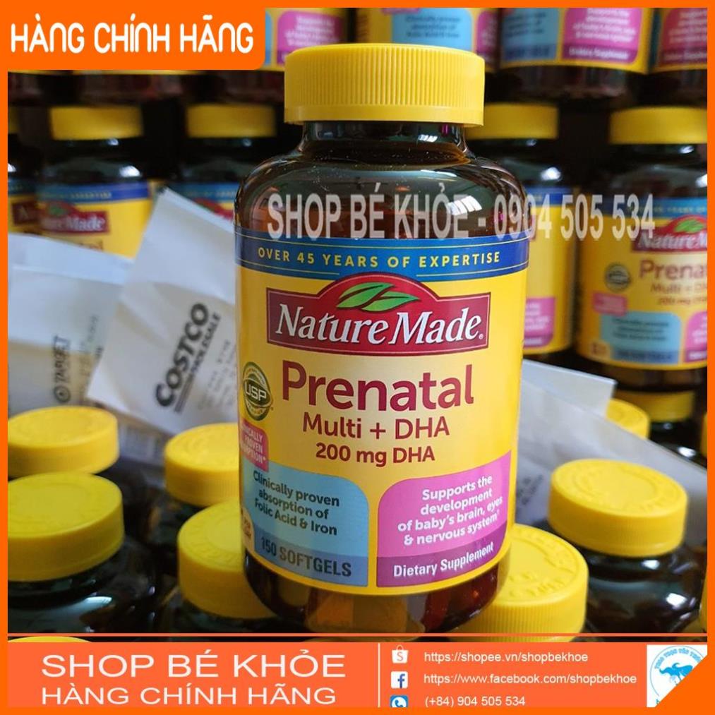 Vitamin Cho Bà Bầu,Vitamin Tổng Hợp Cho Nữ Prenatal + DHA 200mg Nature Made - 150v: Chuẩn Mỹ