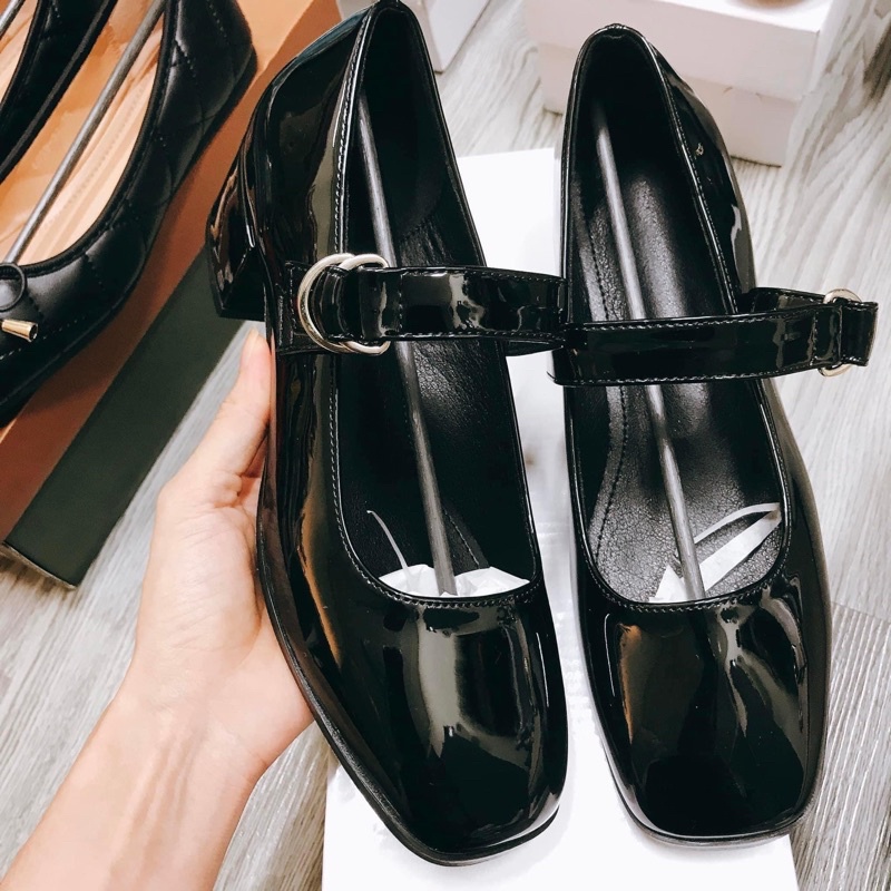 Giày nữ cao gót mary jane da bóng