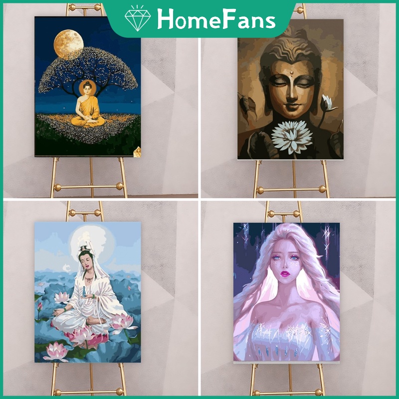 Tranh sơn dầu 40X50cm tự làm họa tiết phật giáo trang trí nhà cửa