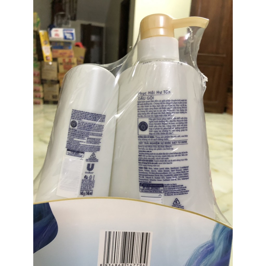 DẦU GỘI ĐẦU DOVE PHỤC HỒI HƯ TỔN 650g tặng kem xả 140g