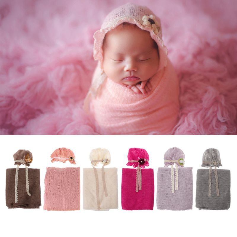 Mền đan len + nón xinh xắn độc đáo dùng làm phụ kiện chụp ảnh cho bé sơ sinh