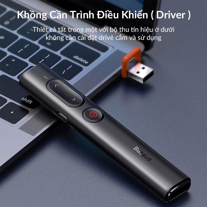 Bút Trình Chiếu Baseus Orange Dot PPT Wireless Presenter cho Macbook/ Windows/ Android Kết Nối USB Và Type-C Receiver