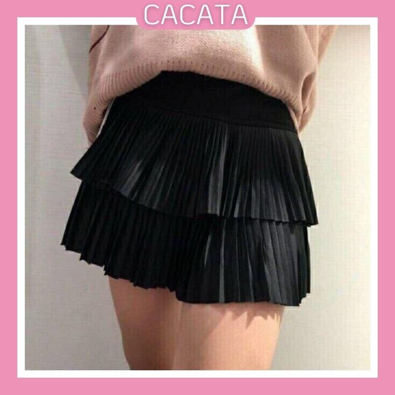 Chân váy xếp ly ngắn tennis 2 tầng xòe chữ A cạp chun lưng cao thời trang nữ hàng Quảng Châu cao cấp CACATA CV01