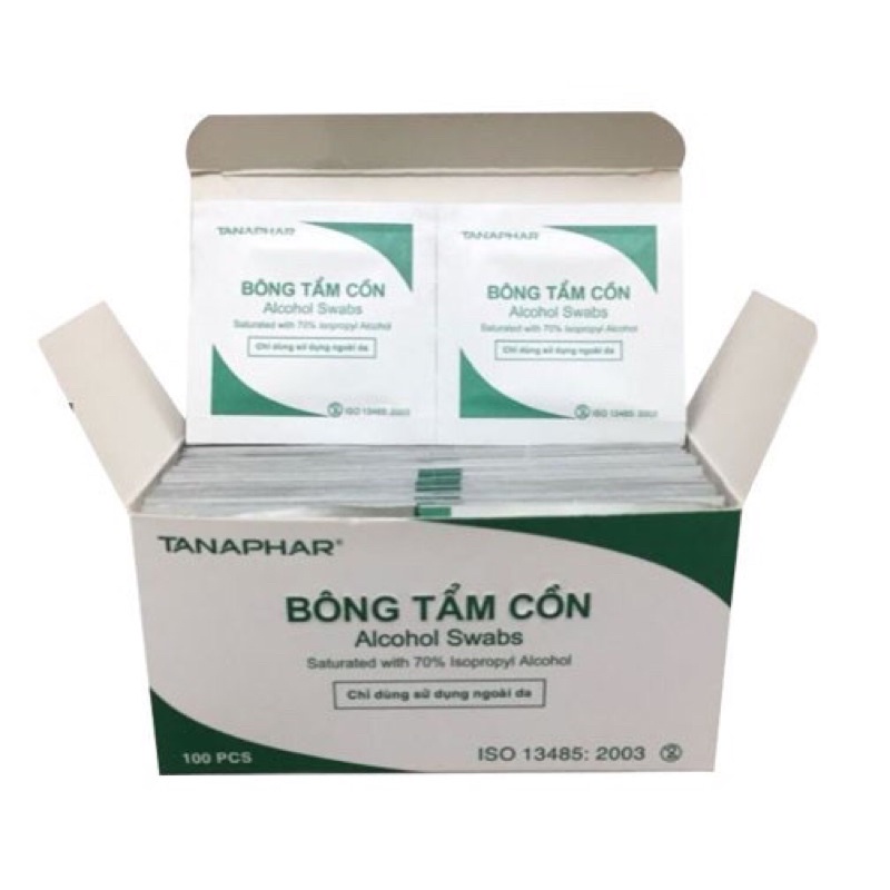 [100 miếng] Bông tẩm cồn, gạc tẩm cồn Tanaphar