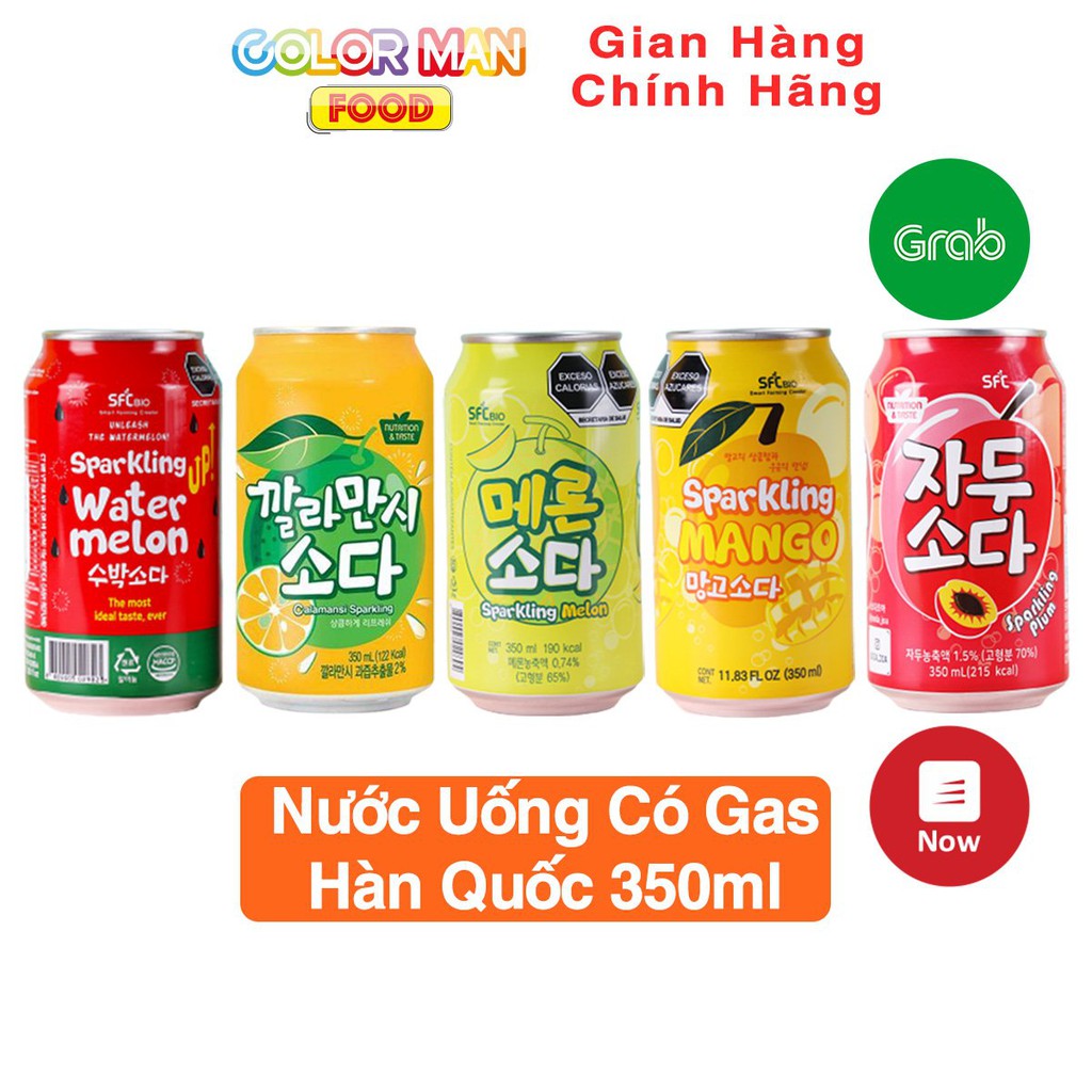 Nước uống soda Hàn Quốc 350ml có gas chiết xuất từ trái cây tươi gồm vị dưa lưới, dưa hấu, cam, xoài và vị mận