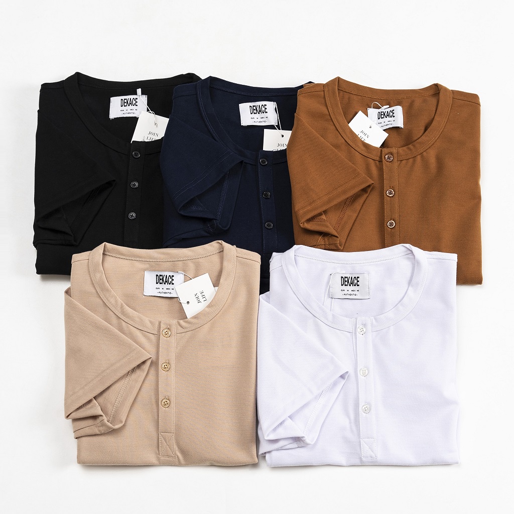 Áo Thun Nam Cổ Henley - Áo Phông Cổ Henley Vải Cotton Cá Sấu Dày Dặn Co Giãn Tay Ngắn