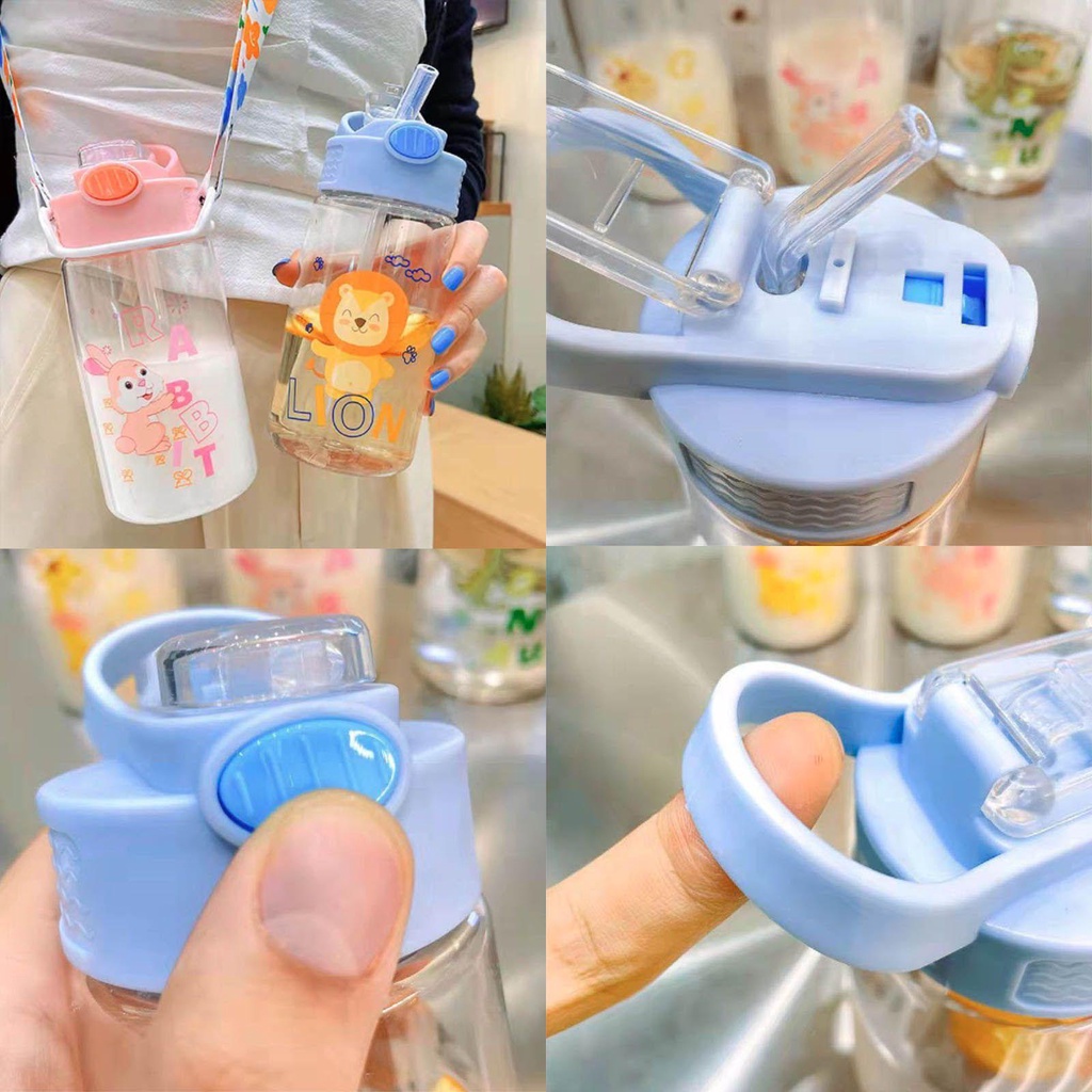 Bình Nước 450ML Chống Tràn Họa Tiết Hoạt Hình Dễ Thương Cho Bé