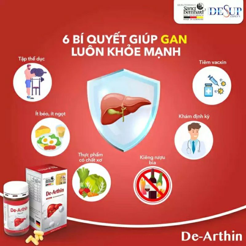 Bổ mát giải độc bảo vệ gan DE-ARTHIN với arginin 200mg giúp ngăn ngừa ung thư xơ viêm gan B nhập khẩu Đức  30 viên