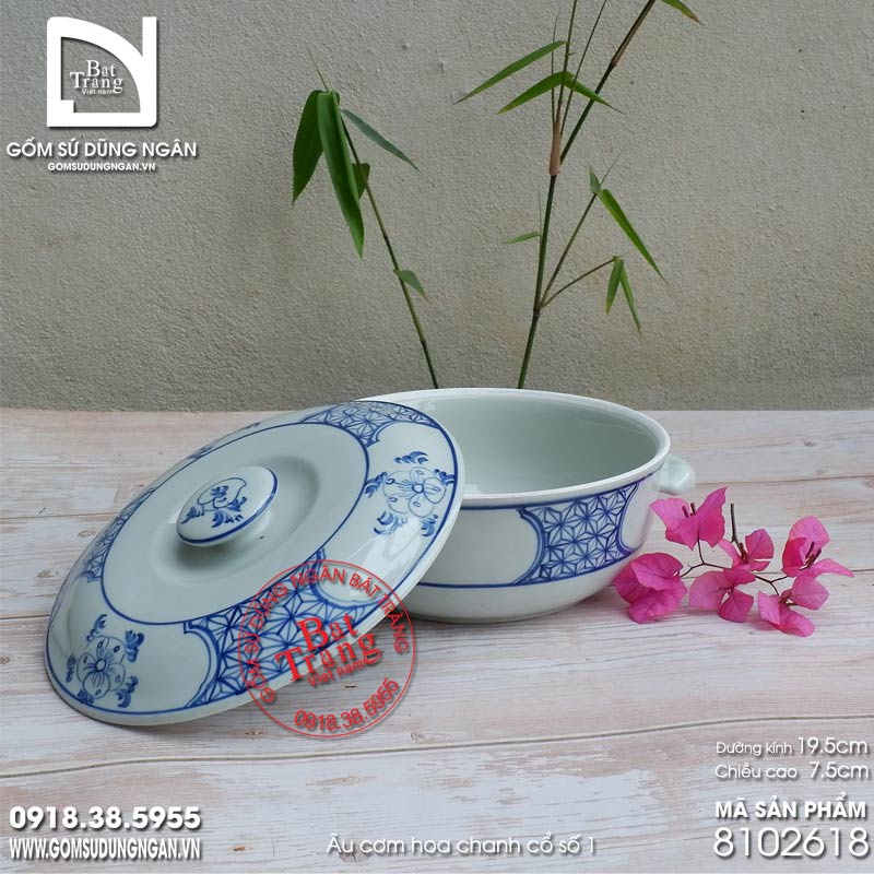 Thố sứ có nắp vẽ hoa chanh cổ bộ bát chiết yêu Bát Tràng giả cổ