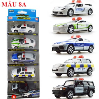 Ô tô cảnh sát mini bằng kim loại chạy cót bộ 5 xe đồ chơi trẻ em thumbnail