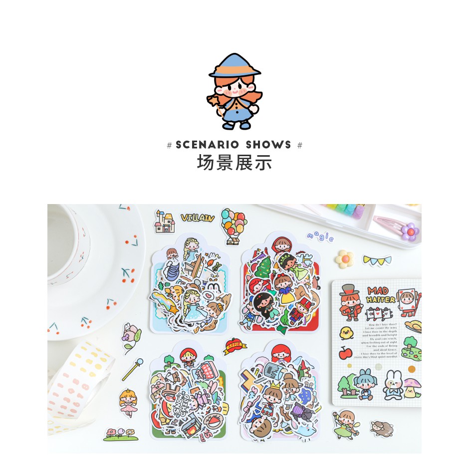 100 sticker cute hình dán dễ thương miếng dán công chúa trang trí sổ planner bullet journal dụng cụ dán  Ricky Girl