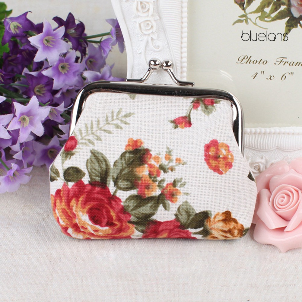 Đèn bluelans bluelans♘Ví Canvas Họa Tiết Hoa Vintage Đựng Tiền Xu / Thẻ