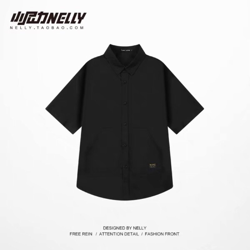 Áo sơ mi nelly sale (có sẵn) đen trơn nellyboy