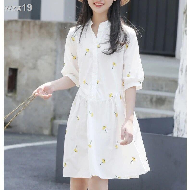 ﹍❀Girls Summer Short Sleeve Dress Little Girl Váy chữ A trẻ em Hàn Quốc mùa hè Big Boy Princess Kiểu Tây