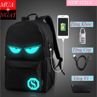 Balo Sinh Viên Phát Sáng Hình Mắt Hót Nhất 2019, Có Sạc USB, Tặng Ví+ Khóa Số Chống Trộm, Chống Nước
