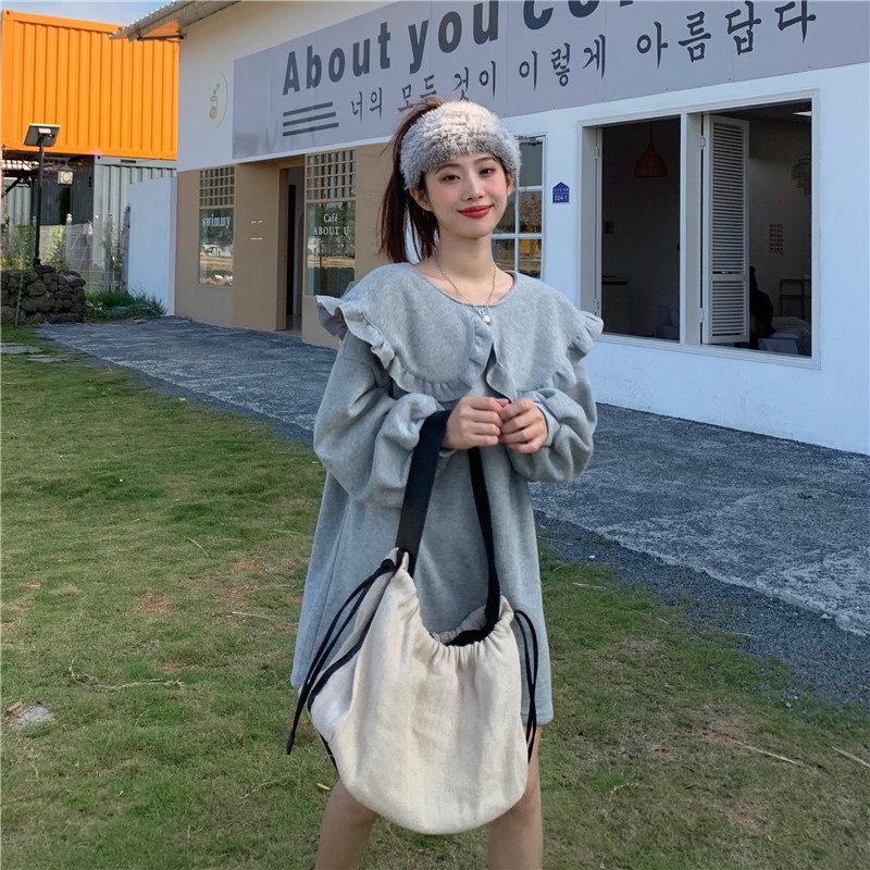 IELGY  Áo sweater Cổ Búp Bê Dáng Rộng Thời Trang Cho Nữ
