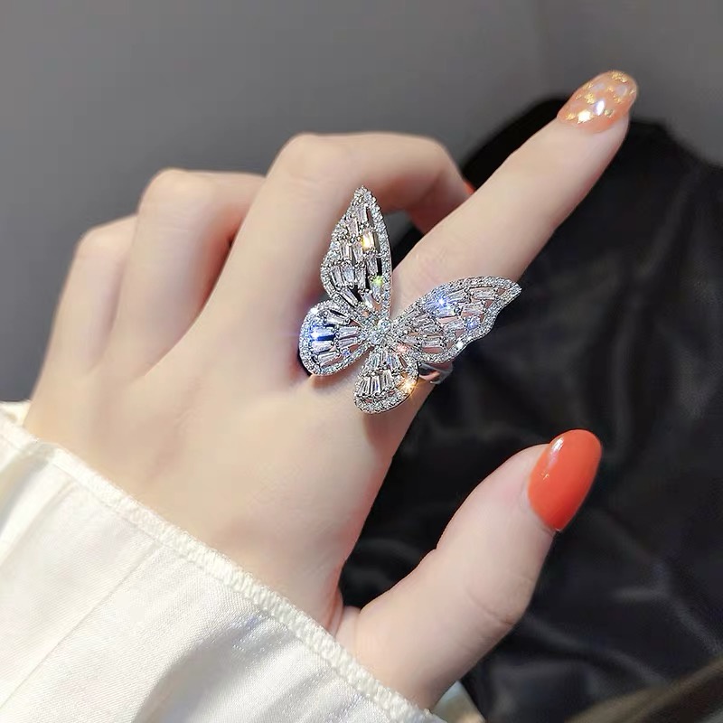 Nhẫn bạc nữ Nhím Sweeties đính đá hình bướm cá tính dành cho nữ có thể điều chỉnh