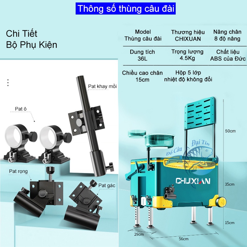 Thùng Câu Đài CHIXUAN Đa Năng Thể Tích 36 lít Cao Cấp giữ nhiệt cực tốt, thách thức mọi địa hình khi đi câu