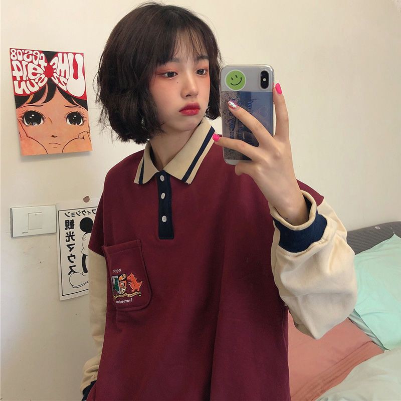 [ORDER] Áo polo nỉ da cá tay phối màu in hình ulzzang (ảnh thật)