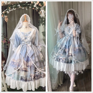 Đầm Công Chúa Họa Tiết Tranh Sơn Dầu Phong Cách lolita