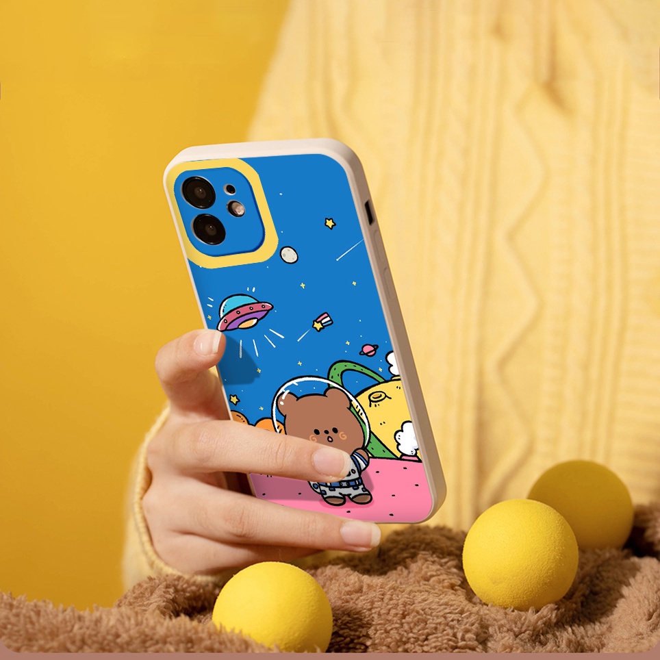 Ốp Lưng Điện Thoại Iphone–ốp iphone 8 Plus phi hành gia gấu siêu cool cạnh vuông 6/7/8/Plus/X/Xr/11/Pro/Max/12/13/promax