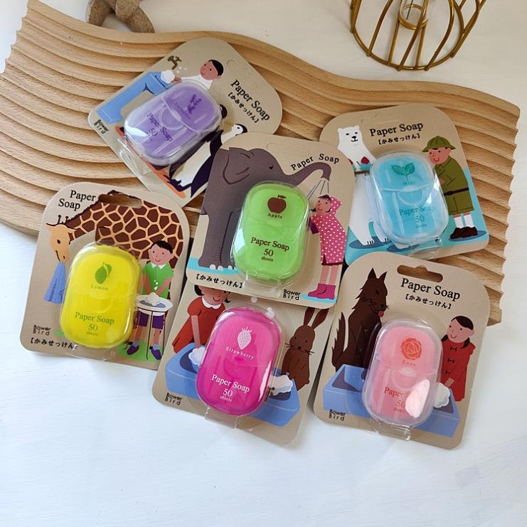Hộp 50 Miếng Xà Phòng Giấy Khô Paper Soap Nhật Bản - Xà Bông Rửa Tay Bỏ Túi Dùng Một Lần