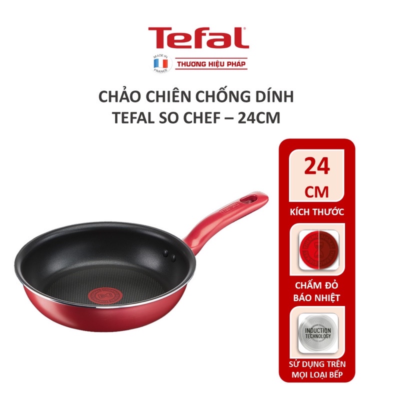 Tefal- Chảo chiên chống dính đáy từ So Chef G1350496 size 24cm- Hàng chính hãng