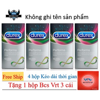 [COMBO HOT] 4 hộp bao cao su Durex Performa Kéo Dài Thời Gian Tặng 1 hộp Vrt 3s - 51 cái