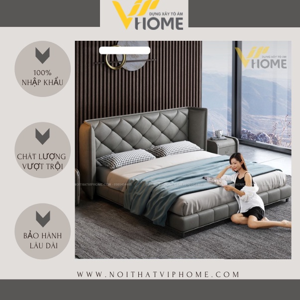 Giường ngủ bọc da nhập khẩu phong cách tân cổ điển đẹp GBD-20168