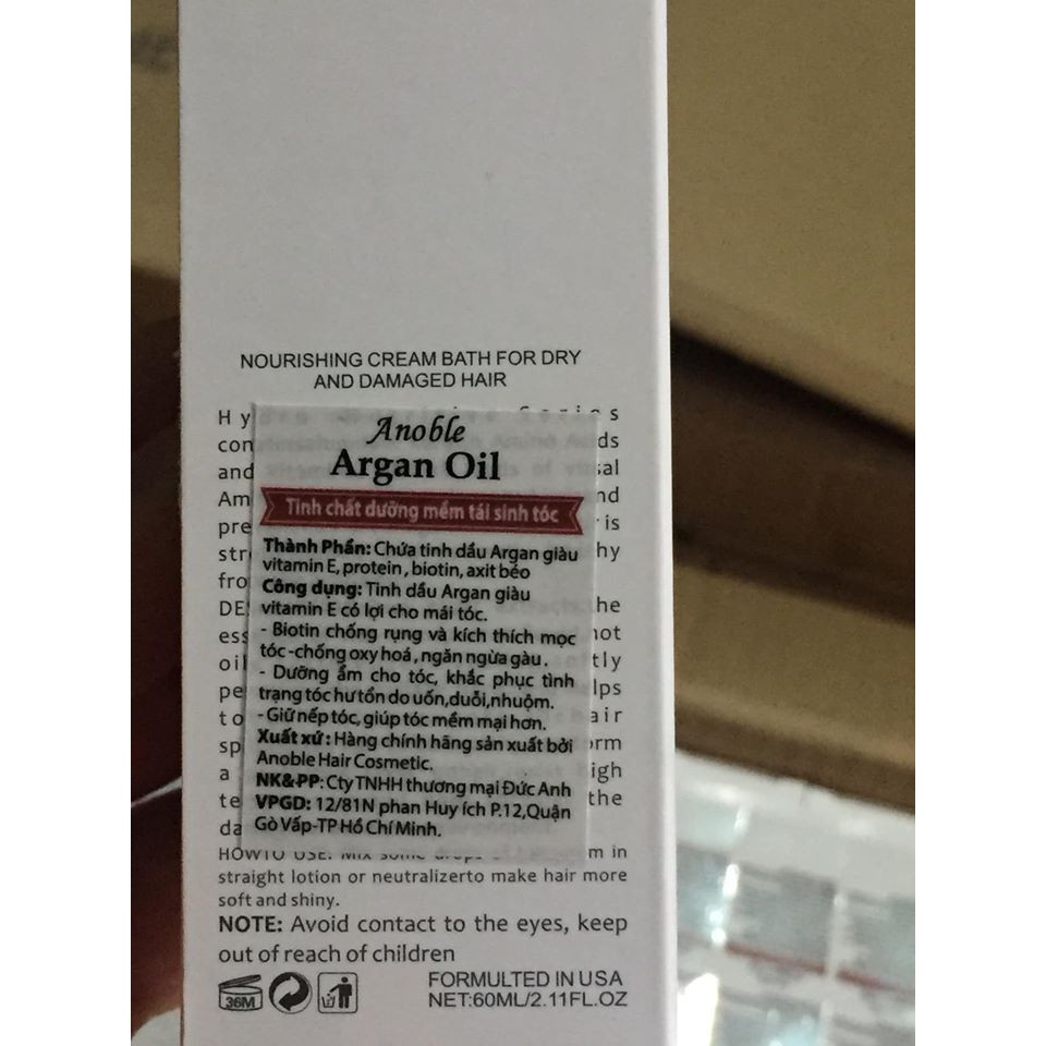 Tinh dầu dưỡng tóc Anoble Arganoil phục hồi vào nếp 60ml