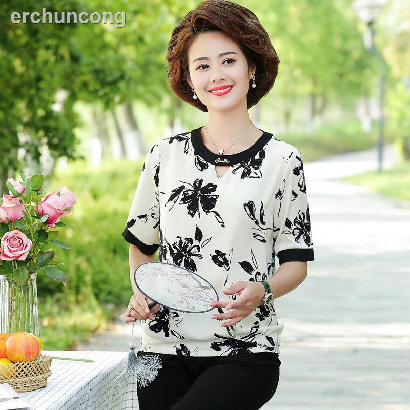 Áo Sơ Mi Chiffon Tay Ngắn Phong Cách Phương Tây Thời Trang Mùa Hè Dành Cho Nữ 50-60 Tuổi