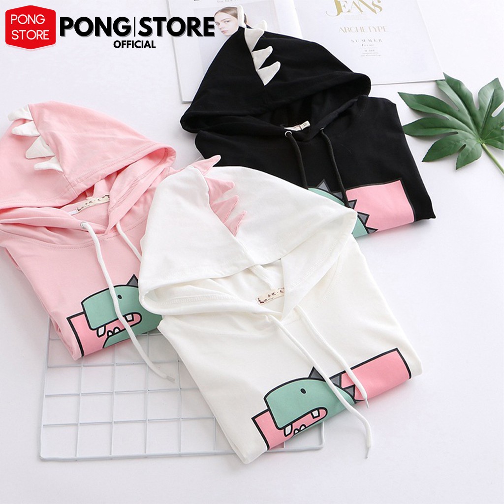 Áo hoodie nữ form rộng hàn quốc KHỦNG LONG T-REX, áo khoác hoodie chất nỉ mềm mịn có túi hộp trước