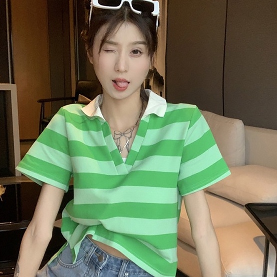 Áo Thun POLO Dệt Kim Tay Ngắn Kẻ Sọc Dễ Phối Đồ