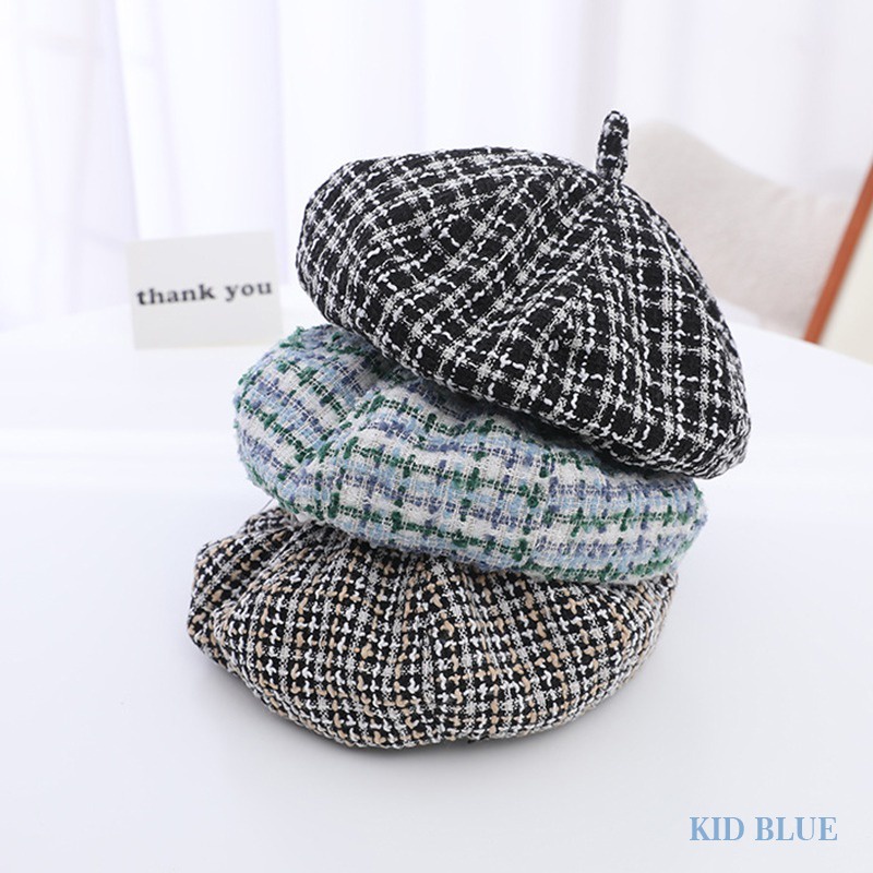 Mũ Nồi Len Kẻ Sọc Caro Phong Cách Retro Xinh Xắn Cho Bé