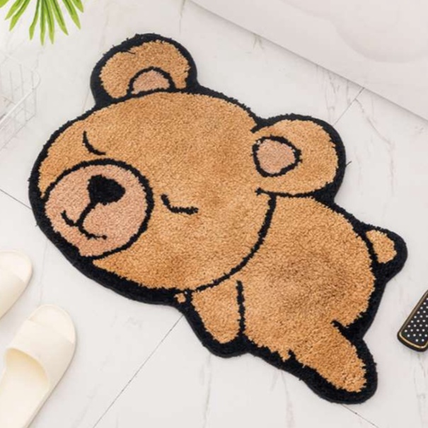 Thảm lót cửa chùi chân chống trượt thấm nước nhanh khô hình gấu nâu