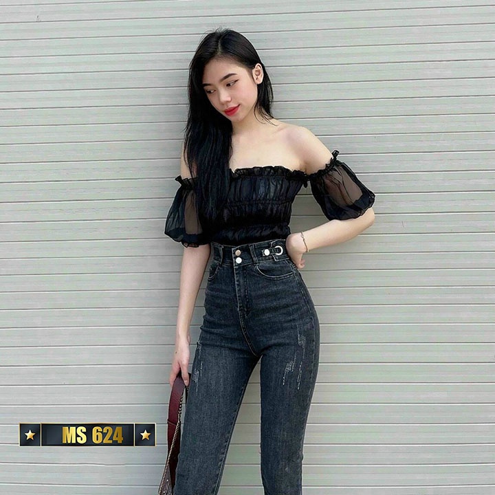 Quần jean nữ lưng cao dáng ôm chất jean cotton cao cấp VNXK mặc tôn dáng TCS624