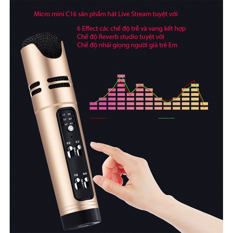 Mic C16 Blutooth ⚡FREE SHIP⚡ Hát Karaoke Livestream , Chế Độ Gỉa Giọng , Autotune Âm Thanh Cực Hay