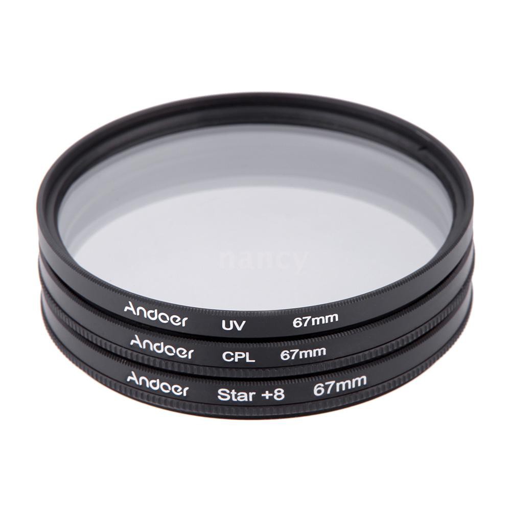 Kính lọc hiệu ứng Andoer 67mm UV + CPL + 8 điểm kèm hộp đựng cho ống kính Canon Nikon Sony DSLR