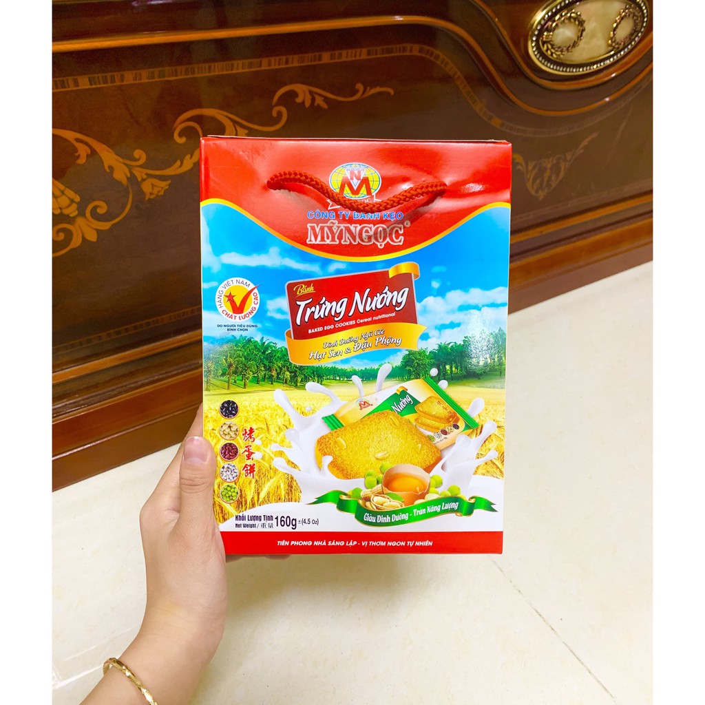 Lễ Hộp _ 160g Bánh trứng nướng 3 VỊ ngũ cốc MÈ TRẮNG sữa tươi ĐẬU PHỘNG và HẠT SEN giòn rụm, GIÀU DINH DƯỠNG