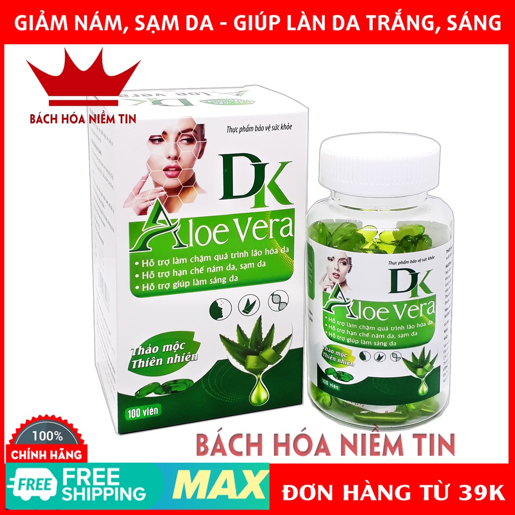 Viên Uống Đẹp Da DK Aloe Vera với thành phần Lô Hội, mầm đậu nành – Hỗ trợ giảm nám da, tàn nhang