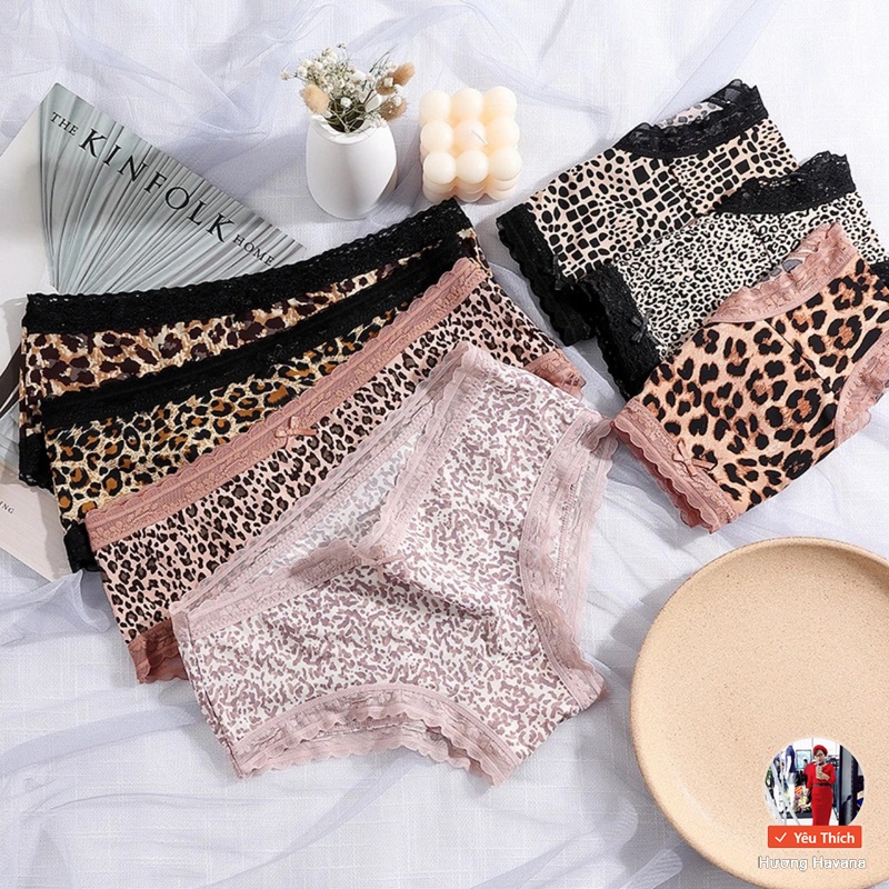 Quần lót nữ lụa băng viền ren da báo - quần chip nữ Havana FLQ89