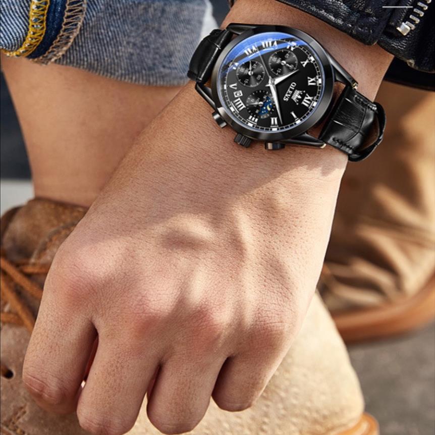 Đồng hồ nam Olevs chống thấm nước,dây da thoáng khí, đường kính 40mm