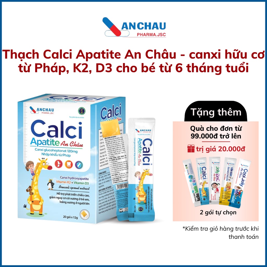 Thạch canxi cho bé, tăng chiều cao cho bé, thạch CALCI APATITE AN CHÂU bổ sung canxi hữu cơ, canxi sữa, D3 K2 - An Châu3